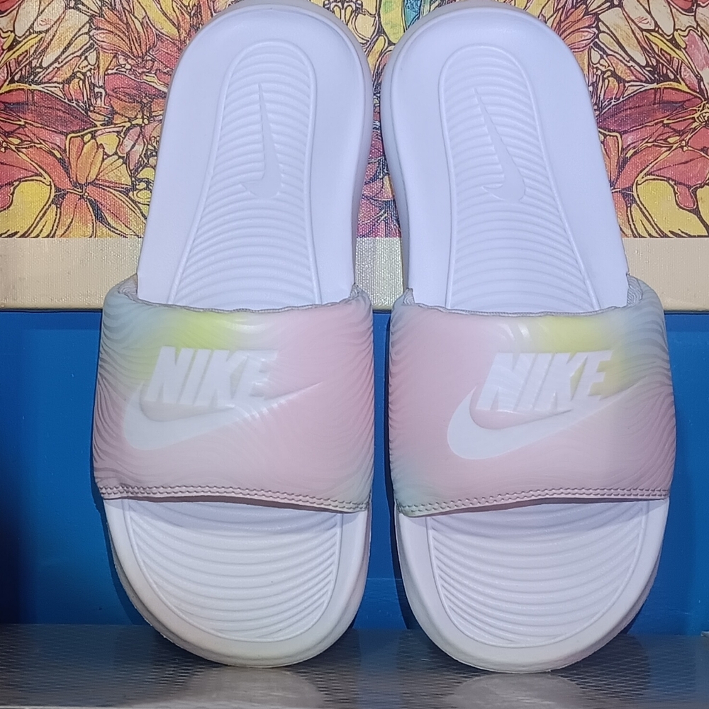Nike Pastel Gradient Slide Sandals - White Base with Pink and Yellow Hues